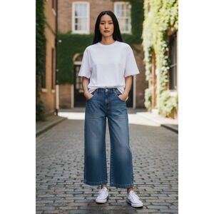 Free People 'We The Free' Piper Wide Leg Cropped Jeans Blue Denim Size 27